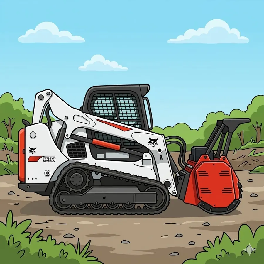 Bobcat T590 tracked skid steer with forestry mulcher head